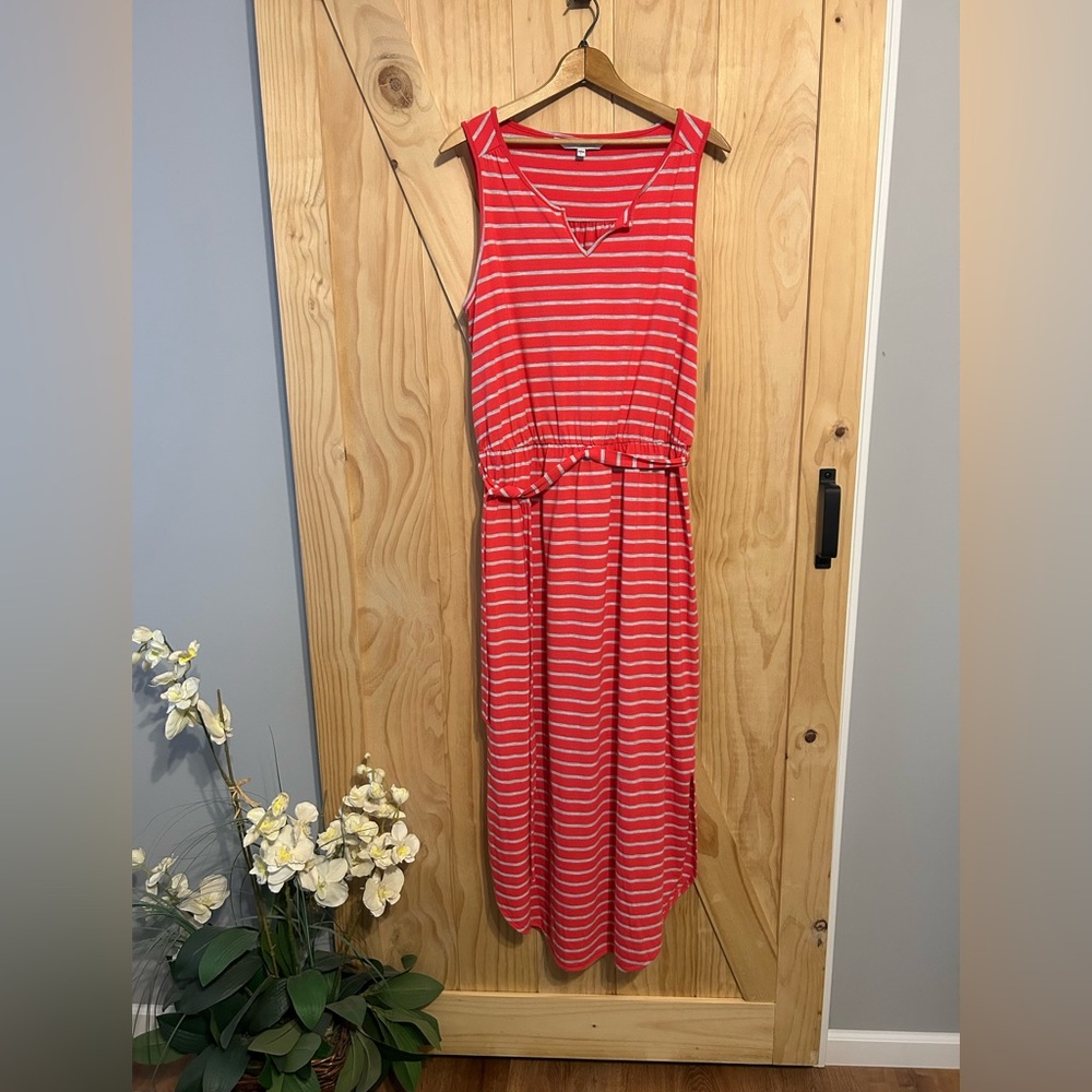 Sonoma Vibrant Coral and White Striped Tee Maxi Dress